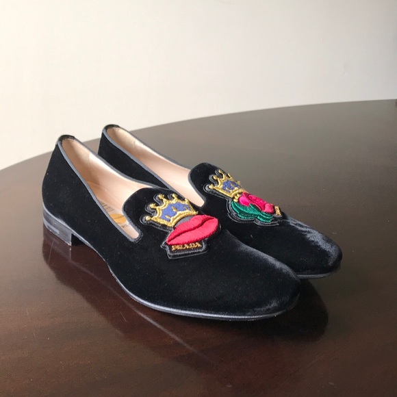 Black velvet king lips & flower Prada Penny Loafer - Picture 4 of 8